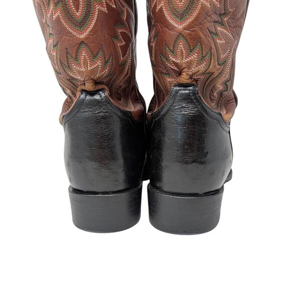 Tony‎ Lama Cowboy Boots Full Quill Ostrich Black Brown TX5007 9 EE Western USA - Picture 5 of 10
